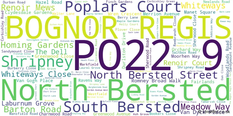 A word cloud for the PO22 9 postcode